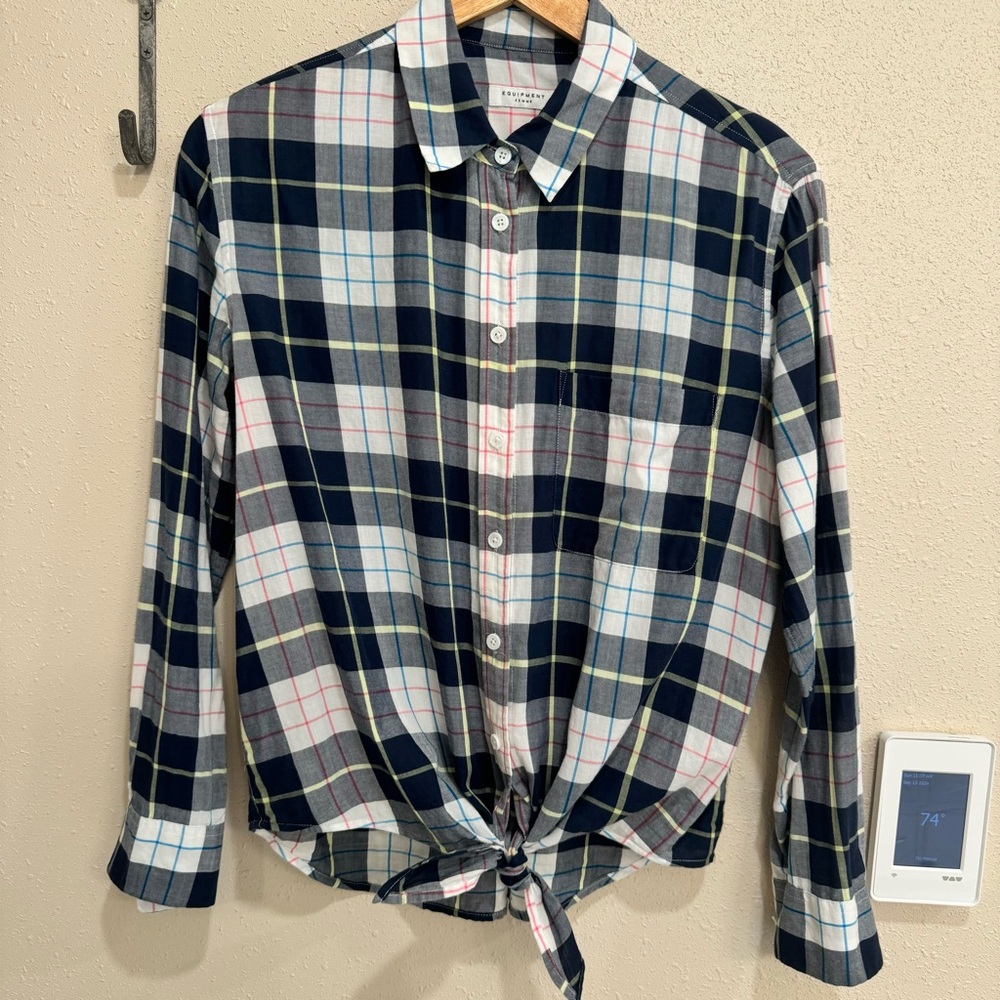 Equipment Femme Daddy Tie Front Plaid Button Shirt S